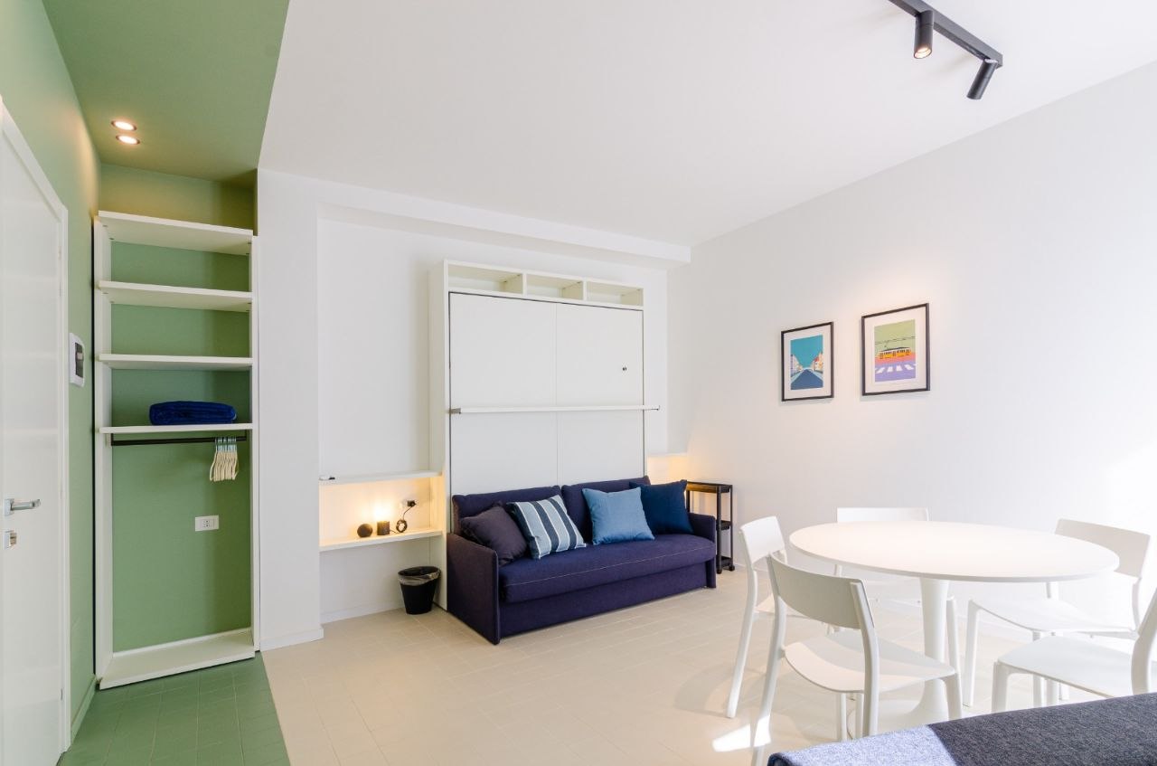 Living area with fold-down bed (closed)